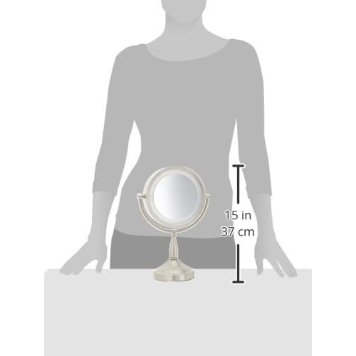 JERDON LED Lighted Tabletop Vanity Makeup Mirror ? 8.5¡± Diameter with 7X-1X Magnification ? Nickel Finish ? Power Cord and Plug ? Model LT856N