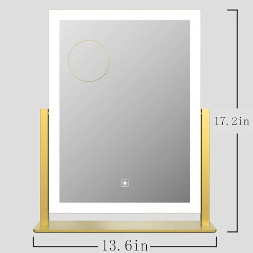 Makeup Vanity Mirror with Lights 17.2" Large LED Lighted Mirror, Hollywood Make Up Mirror with Lighting, Smart Touch,Detachable 5X Magnification 360¡Æ Rotation, (Gold,Gift Box)