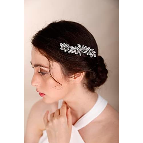 Silver Crystal Hair Comb Slide for Brides Wedding Handmade Hair Accessories for Women Girls