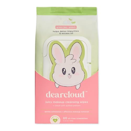 dearcloud Juicy Makeup Cleansing Wipes - 60 Count ? makeup wipes and makeup remover for face ? Oil-Free makeup remover wipes (Green Tea & Peach)