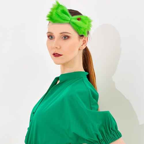 Large Green Furry Hair Bow Halloween Hair Clip for Women Girls Christmas Hair Accessories Christmas Tree Decorations