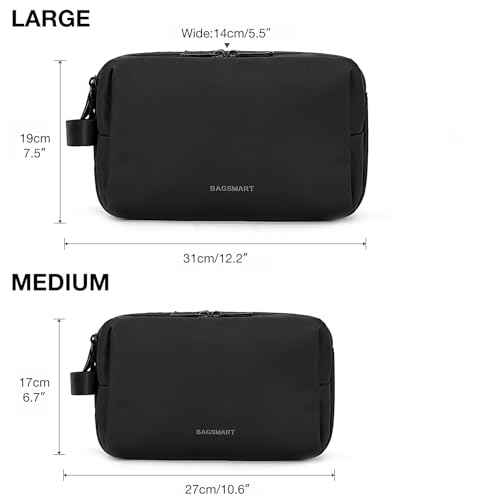BAGSMART Toiletry Bag for Men, Travel Toiletry Organizer Dopp Kit Water-resistant Shaving Bag for Toiletries Accessories, Door Room Essentials, Black-medium
