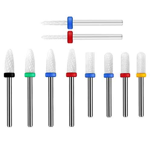 10Pcs Ceramic Nail Drill Bits£¬3/32 Nail Drill Bits Set for Acrylic Gel Nails Professional Rotary Burrs Electric Manicure Pedicure Nail File Cuticle Remover Crystal Nail Extension