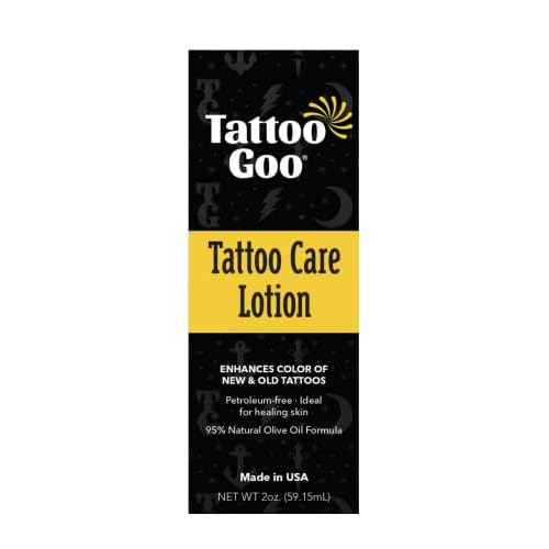 Tattoo Goo Tattoo Care Lotion, 2 oz, Soothes Itch & Irritation, Hydrate & Preserve Color, Non-Greasy Moisturizer, Aftercare Lotion with Olive Oil & Panthenol, No Petroleum or Mineral Oil
