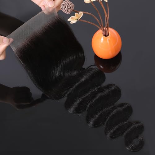 5x5 HD Lace Closure Only Body Wave Human Hair 12A Brazilian Virgin Remy Human Hair Frontal Closure 100% Human Hair Extensions Pre Plucked with Baby Hair Natural Hairline Natural Black 22 Inch