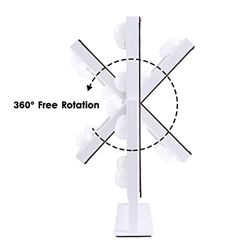 Vanity Mirror with Lights, Hollywood Lighted Makeup Mirror with 3 Color Modes and 9 Dimmable Diamond LED Light Bulbs, Detachable 10X Magnification, 360¡Æ Rotation, Touch Control, White