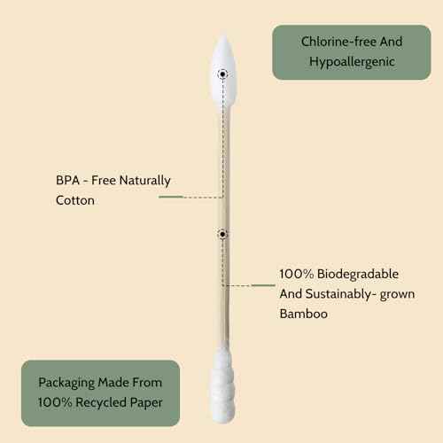 Bamboo Cotton Swabs - 1000 Count - Pointed & Spiral Heads- 100% Biodegradable Cotton Buds | Natural & Sustainable Makeup Remover | Organic Cotton Heads | FSC Certified and PETA Approved.