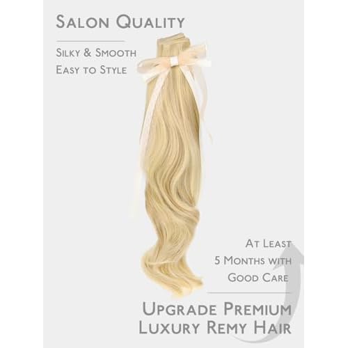 WENNALIFE Genius Seamless Tape in Hair Extensions Real Human Hair, 20 Inch 50g 20 pcs Light Blonde Highlighted Golden Blonde Tape in Hair Extensions Remy Hair Luxury Invisible Straight Hair Hand Tied