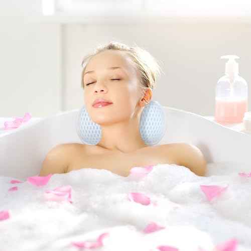 Bathtub Bath Pillows for Tub - Bathtub Pillow for Neck & Back Support with Ergonomic TPE, 4D Mesh Upgraded Bath Tub Pillow Headrest with 3 Strong Suction Cups & Hook, Bathroom Accessories, Spa Gifts