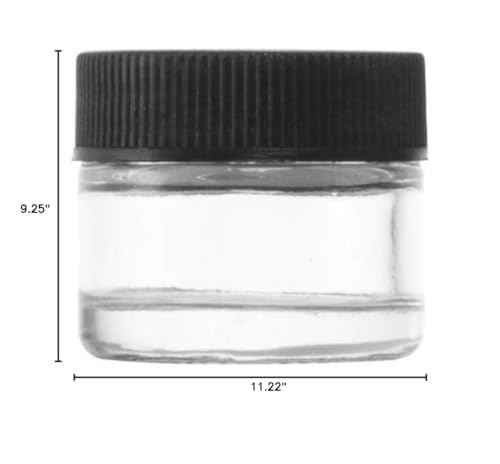 (250 Pack) 5ml Glass Screw Jars | Essential Oil, Concentrate, Lip Balm or Makeup Containers, Wax, Cosmetics | Black Lids, Black Caps | Mini Refillable Jars Great for Travel, Samples, & More