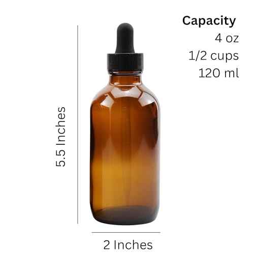 4oz Amber Glass Dropper Bottles (6-Pack), Refillable Glass Bottles for Essential Oils, Cosmetics, and Cooking