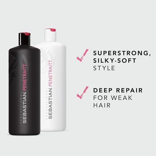 Sebastian Professional Penetraitt Shampoo & Conditioner Duo Set | 33.8 Fl Oz Liter Bottles Prepack with Pumps Included | Strengthening & Deep Repair | For Dry, Damaged, & Colored Hair