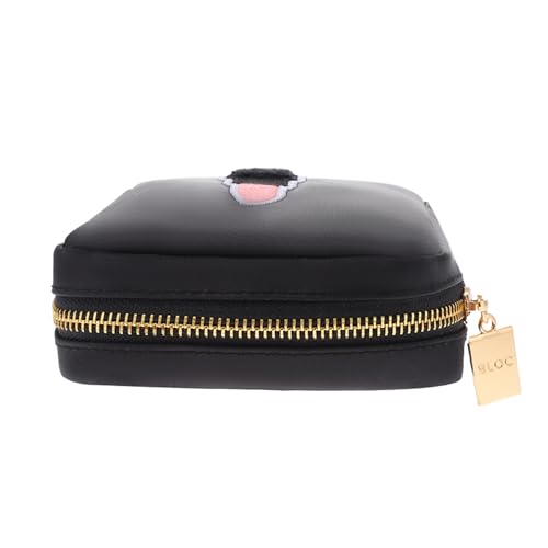 BLOC Bags Travel Makeup Bag, Cosmetic Bags for Women, Mini Makeup Bag, Cute Toiletry Bag, Beauty Bag with Chenille Patch, with Inside Zipper Pouch and Mesh Pockets (Lipstick, Black)
