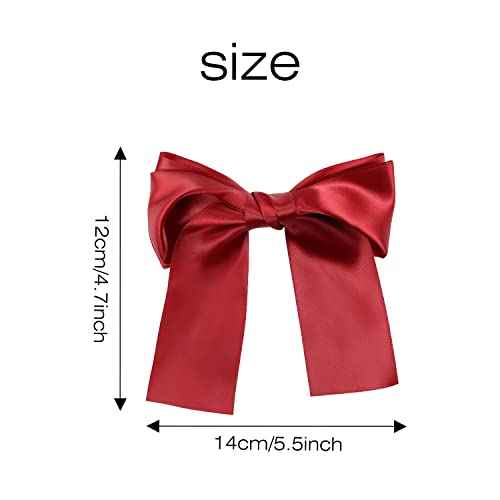 Lawie 8 Pack Bowknot Hair Accessories - 6 Inch Long Satin Barrettes, Big Bows for Girls and Women, Pink Red Blue Green Black Christmas Colors