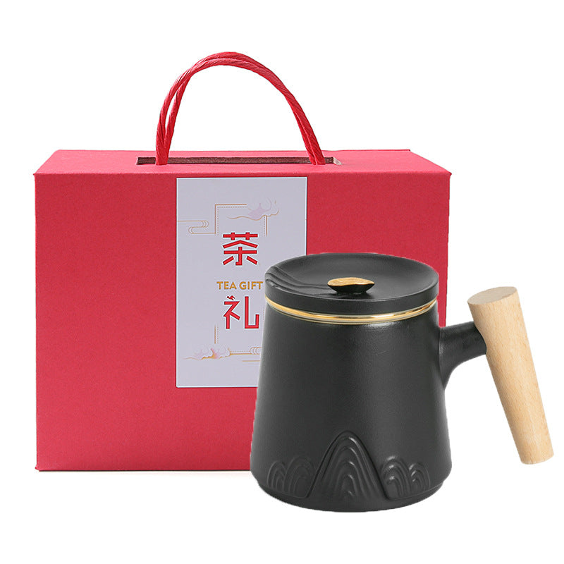 Ceramic Tea Separation Cup with Lid - Double Layer, Microwave Safe, 301-400ml