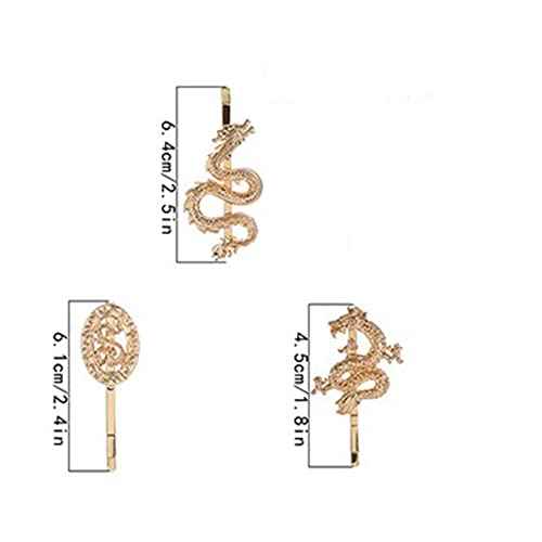 Dragon Pin Gold Dragon Hair Accessories for Girls and Women - Hair Barrettes, Bobby Pins, and Chinese Clip Barrette Hairpin Set of 3