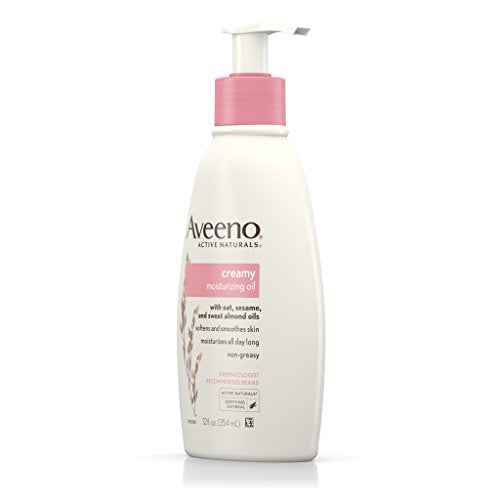 Aveeno Creamy Oil Daily Body Moisturizer, Non-Greasy & Lightly Scented Body Moisturizer with Oat & Almond Oil Nourishes Dry Skin with 24 Hours of Moisture, Non-Comedogenic, 12 fl. oz
