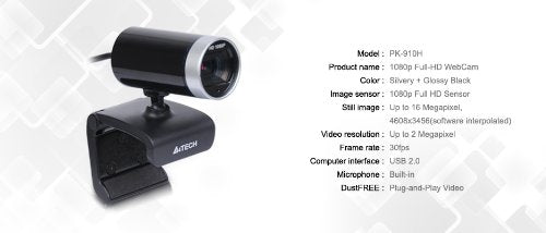 A4Tech Full HD 1080p Webcam with Built-in Microphone (PK-910H)