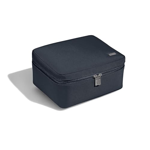 Away Cosmetics Bag, Makeup Bag with Detachable Brush Roll, Waterproof, Clear Zip Pockets, Travel Friendly, Navy Blue