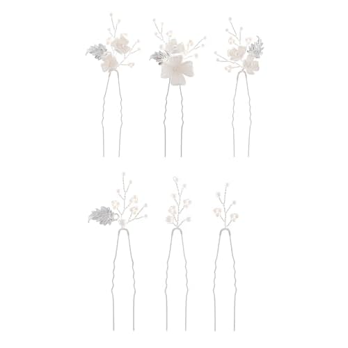Handmade Pearl Bridal Wedding Hair Pins 6Pcs White Flower Gold Leaf Pearls Clips Bridal Hair Accessories for Women Brides Bridesmaid
