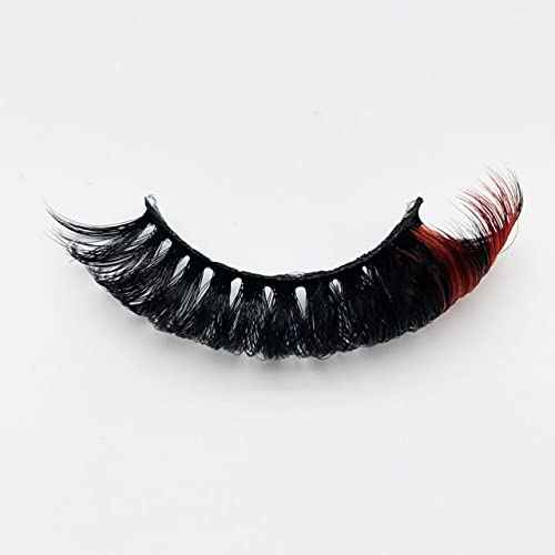 1 Pair Black Eyelashes with Red Color on the End, Tip False Eye Lash Strip, Manga Lash with Silver Glitter Highlight, Fairy Faux Mink Eyelash 18 MM for Rave Cosplay Party Tiktok Live (Red)