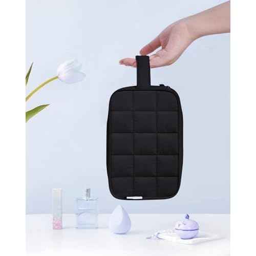 Narwey Puffy Travel Toiletry Bag for Traveling Women Girl, Travel Bag for Toiletries, Cute Travel Makeup Bag Organizer, Quilted Cosmetic Bag Make Up Skincare Medicine Bags