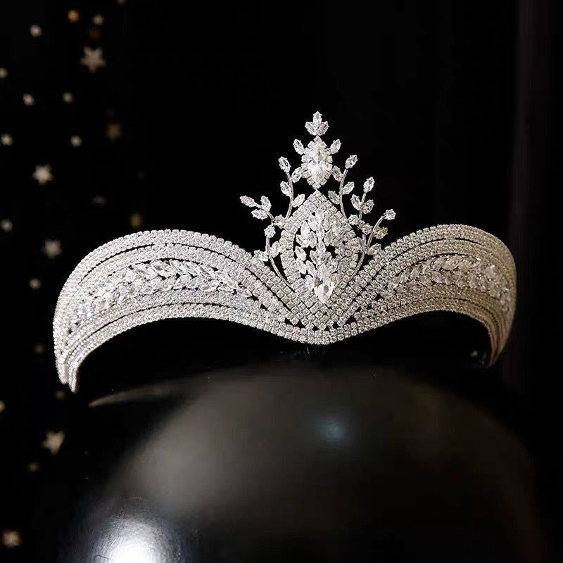 Rhinestone Wedding Crown Headdress - White