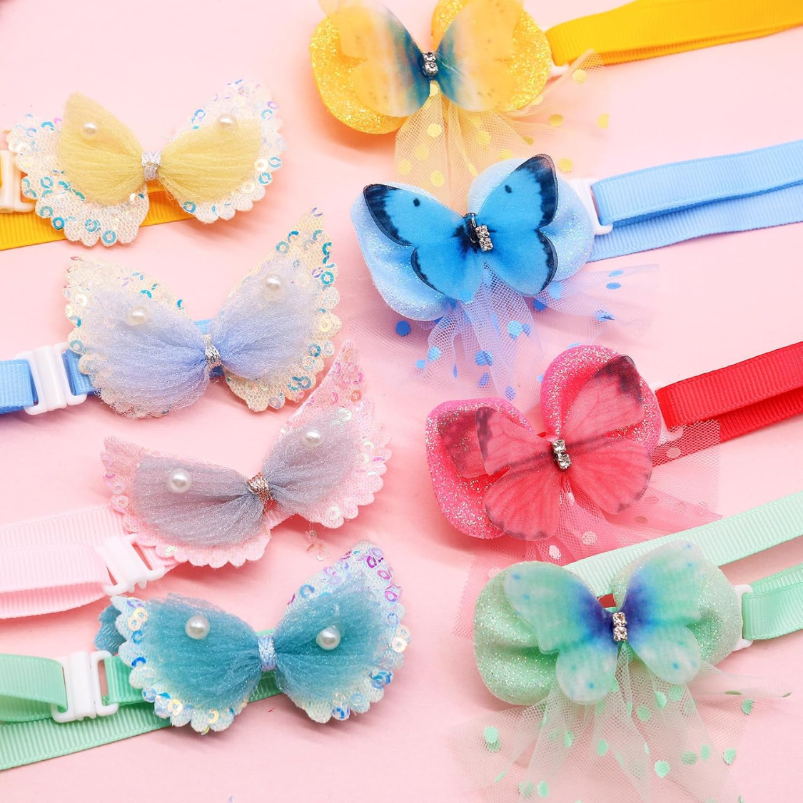 20Pcs Pet Bow Collars Set for Small Dogs & Cats - Multicolor Grooming Accessories