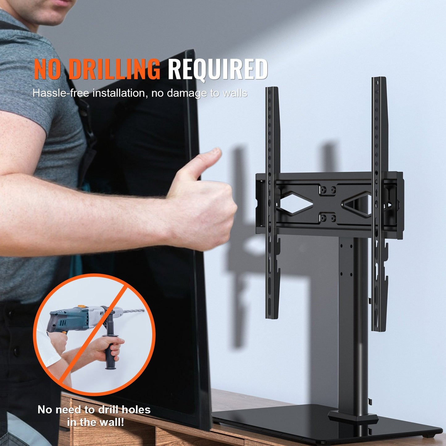 Swivel TV Stand for 32-55 Inch TVs - Height Adjustable with Glass Base