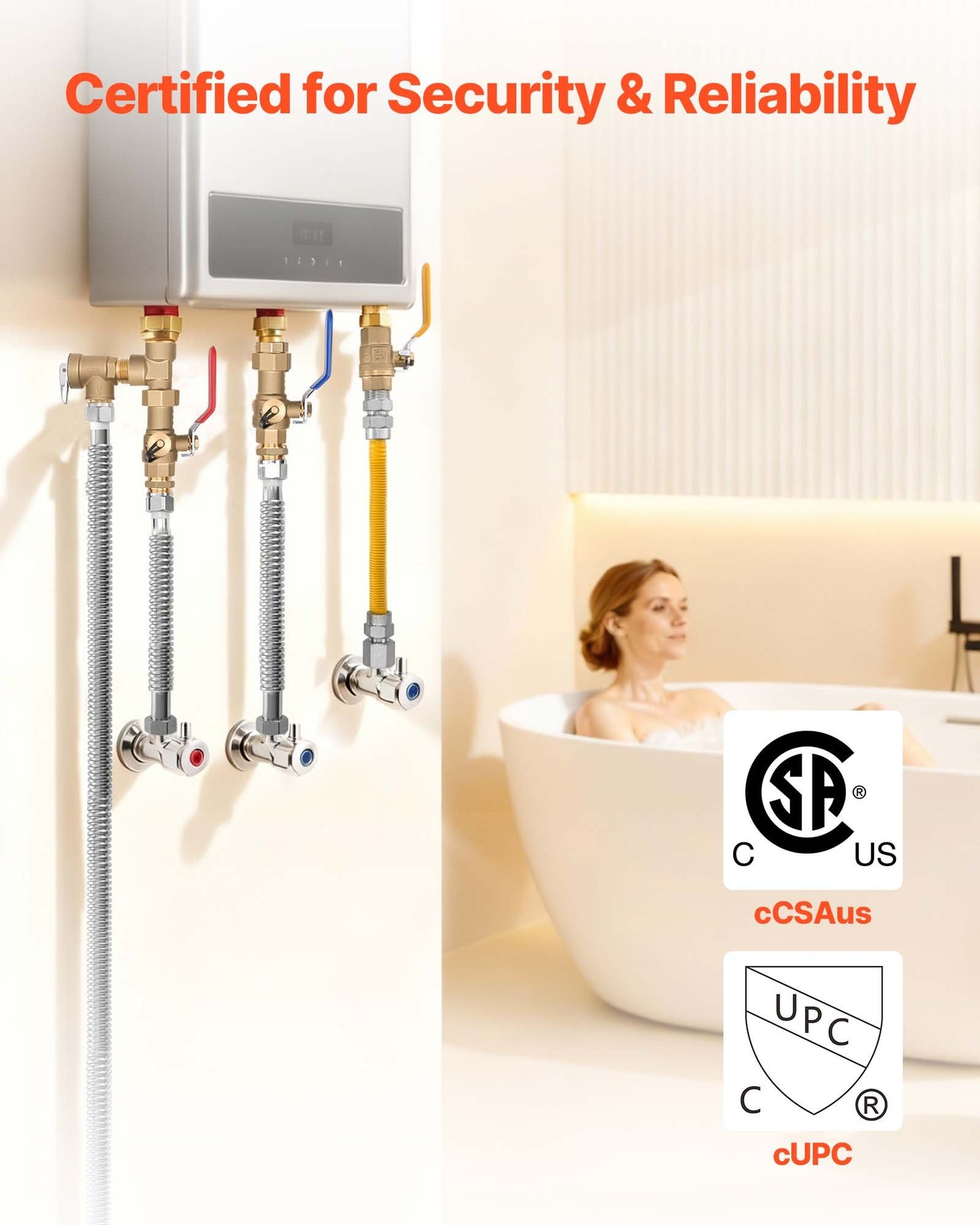 Water Heater Repair Kit with 3/4 Inch Valves and Gas Hoses - Universal Installation