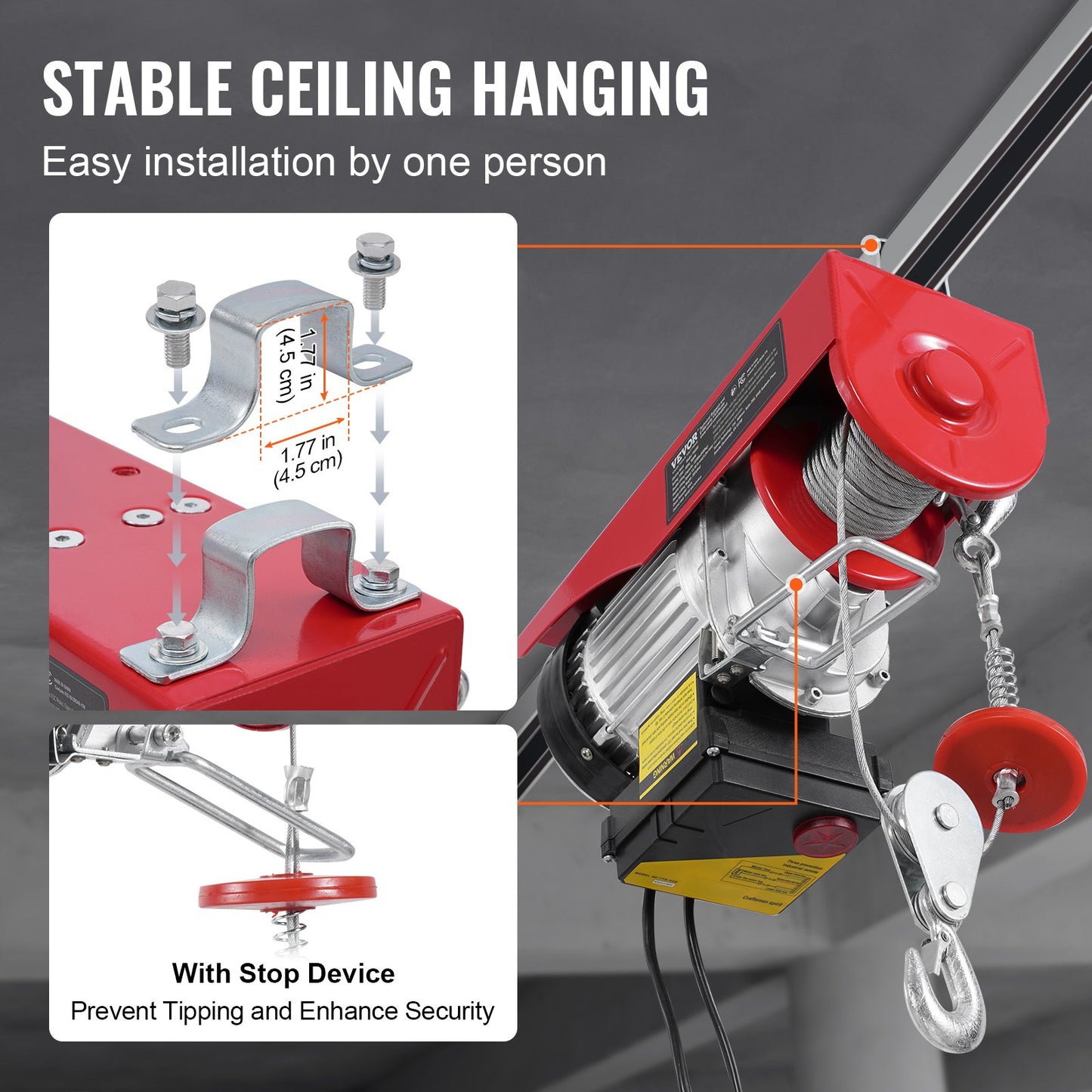Electric Hoist Crane Winch 1320 lbs Capacity Wireless & Wired Remote Garden Tool