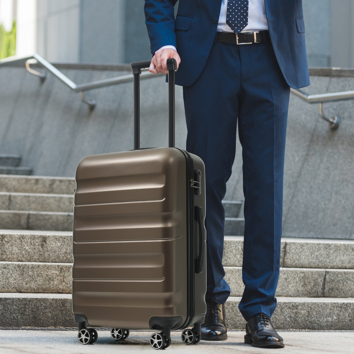 24-Inch Hardshell ABS Luggage Set with Spinner Wheels & 2 Packing Cubes - Brown