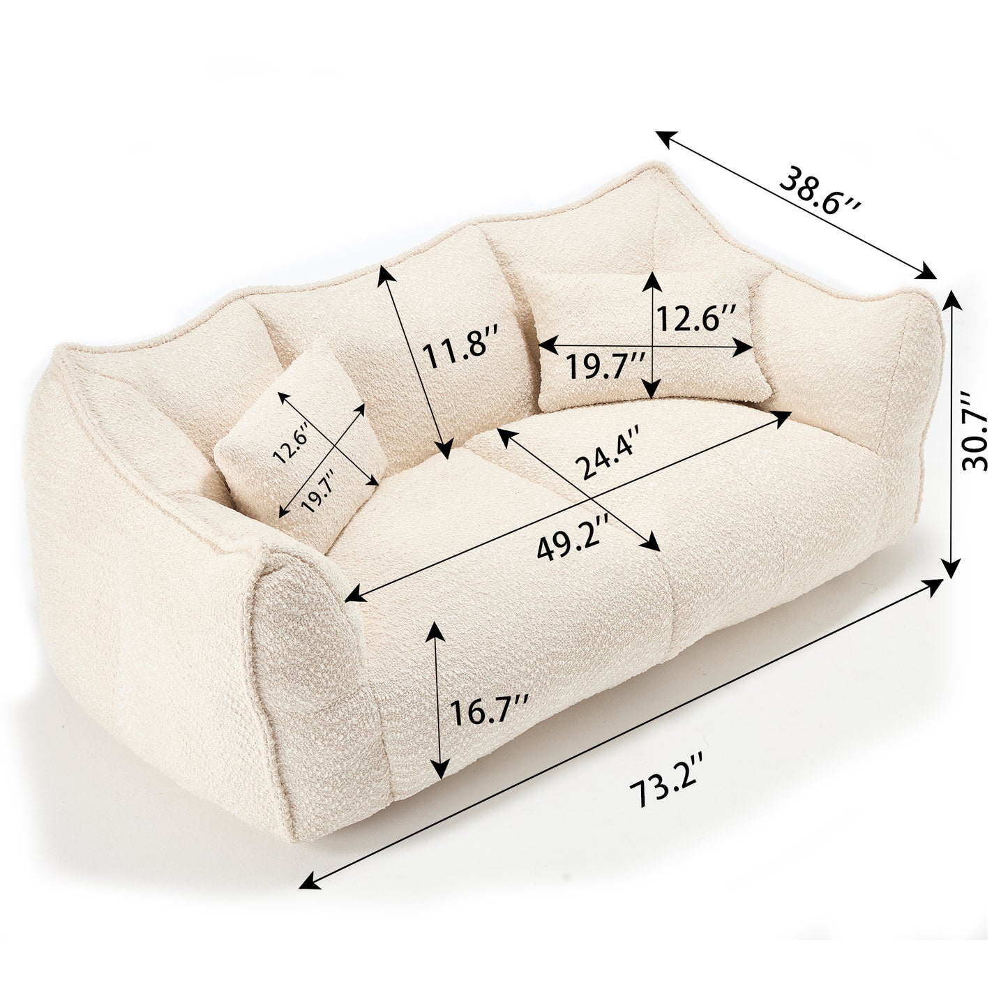 Soft Chenille Beanbag Chair for Two - Beige Recliner Sofa