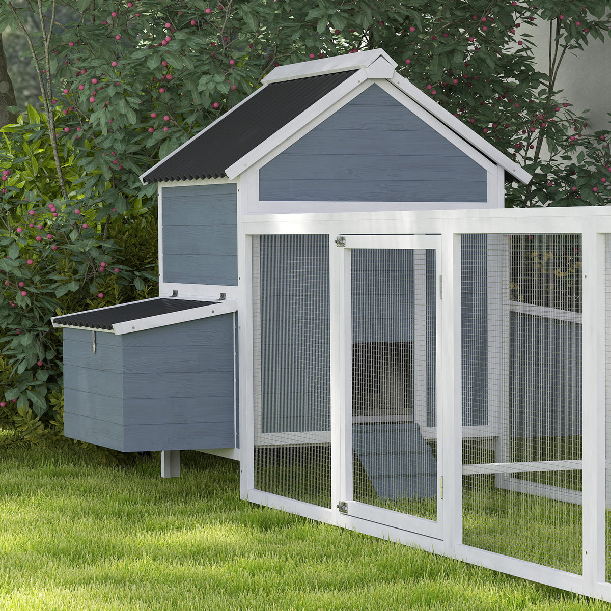Large Wooden Chicken Coop with Nesting Boxes & Run Cage - Waterproof Roof