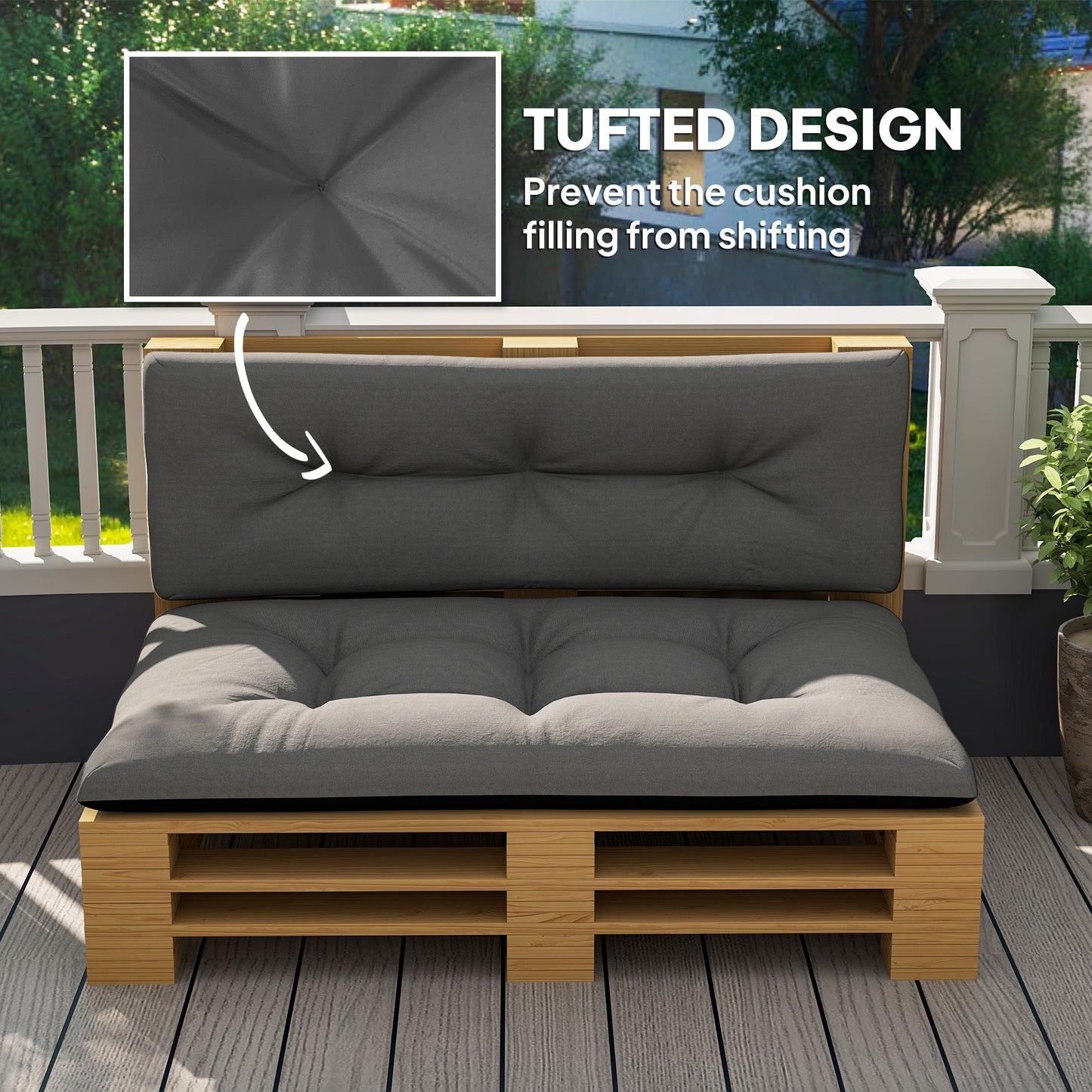 Outdoor 2-Seater Tufted Cushions - Black Replacement Set