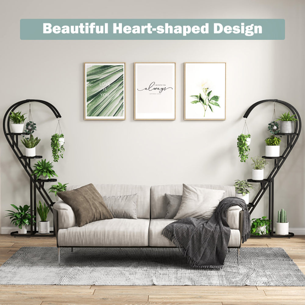 5-Tier Metal Plant Stand with Hanging Hooks - Indoor Outdoor Garden Display