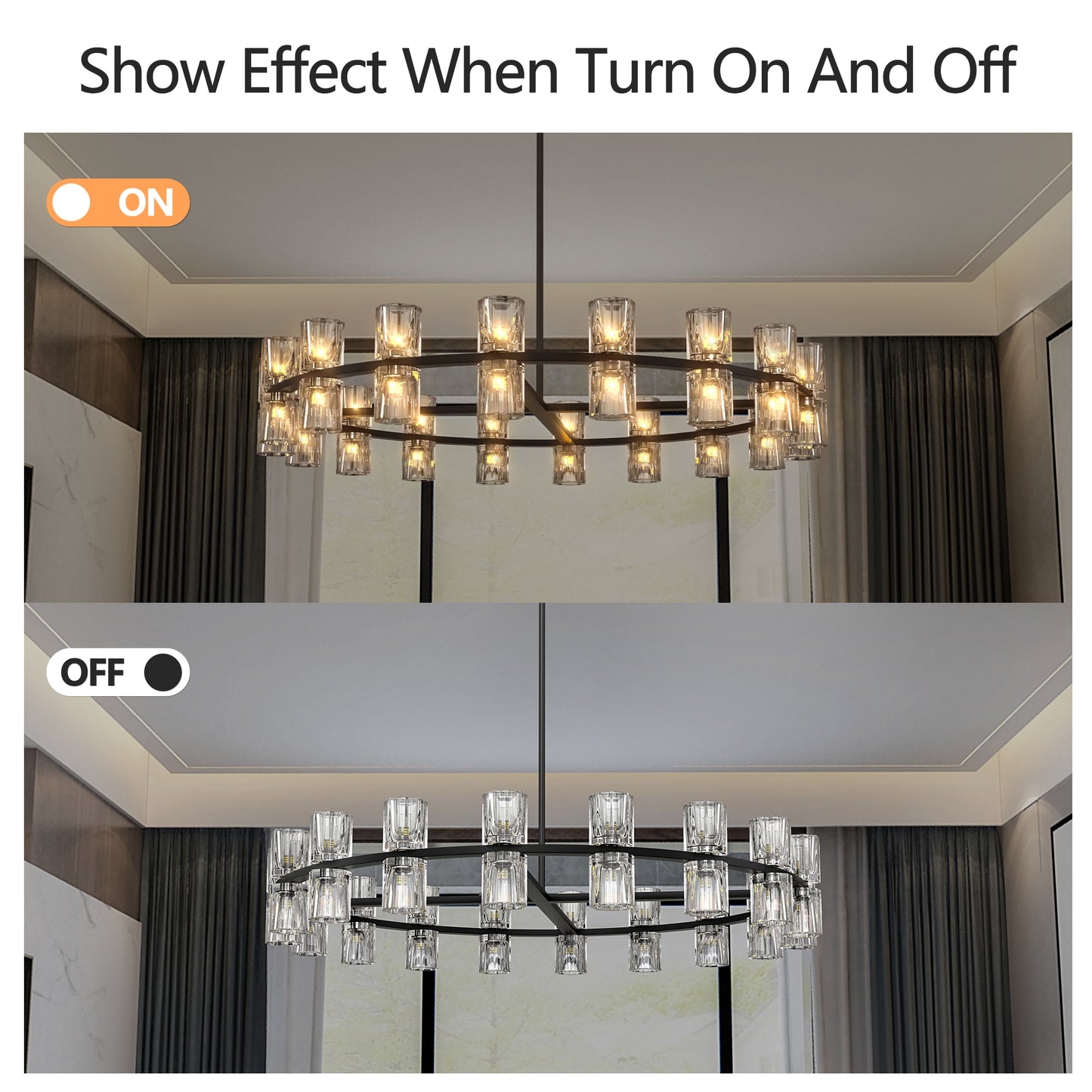 36-Inch Crystal Chandelier - Modern LED Decorative Lighting