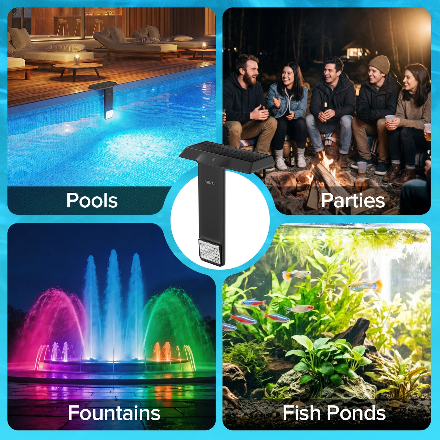 Solar Pool Light RGB with Remote, 20 Colors, 4 Modes, Waterproof IP68, Rechargeable, Easy Magnetic Mount