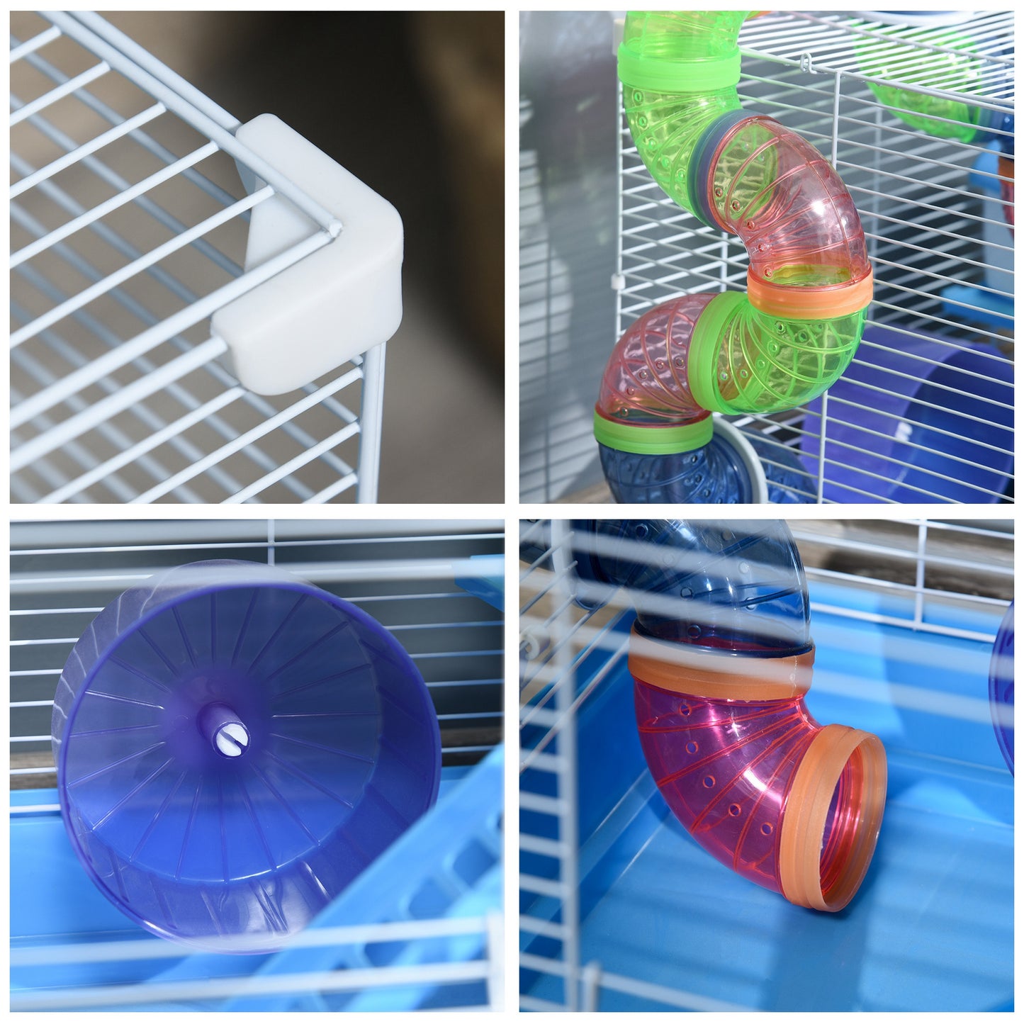Multi-Level Small Animal Hamster Cage with Exercise Wheel Water Bottle & Play Tubes