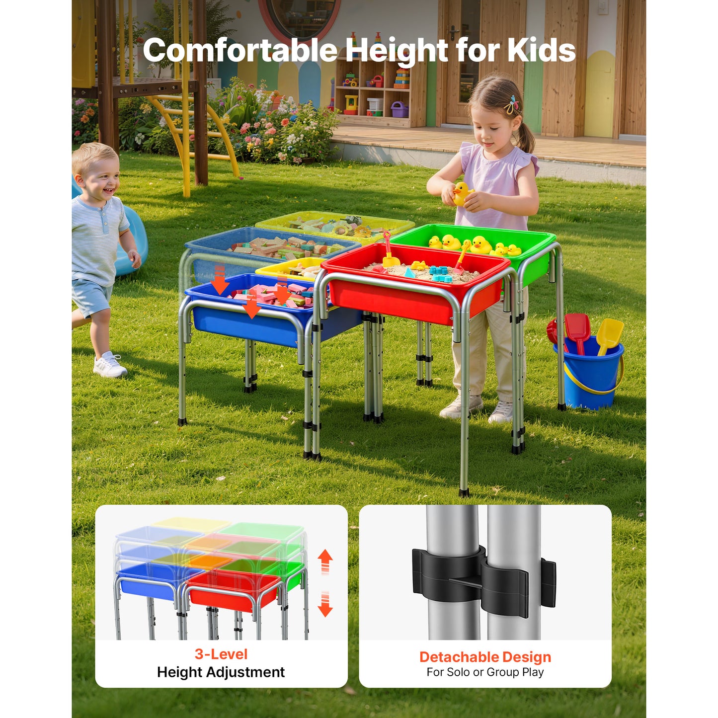 Kids Sand and Water Play Table with Storage Bins - Adjustable Sensory Toddler Activity Center