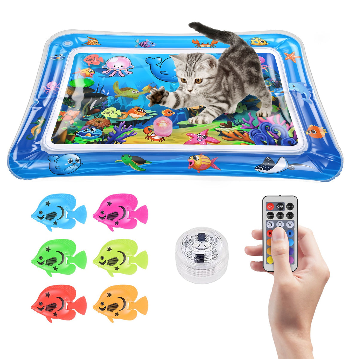 Interactive Cat Water Mat with Floating Fish & LED Light - Pet Enrichment