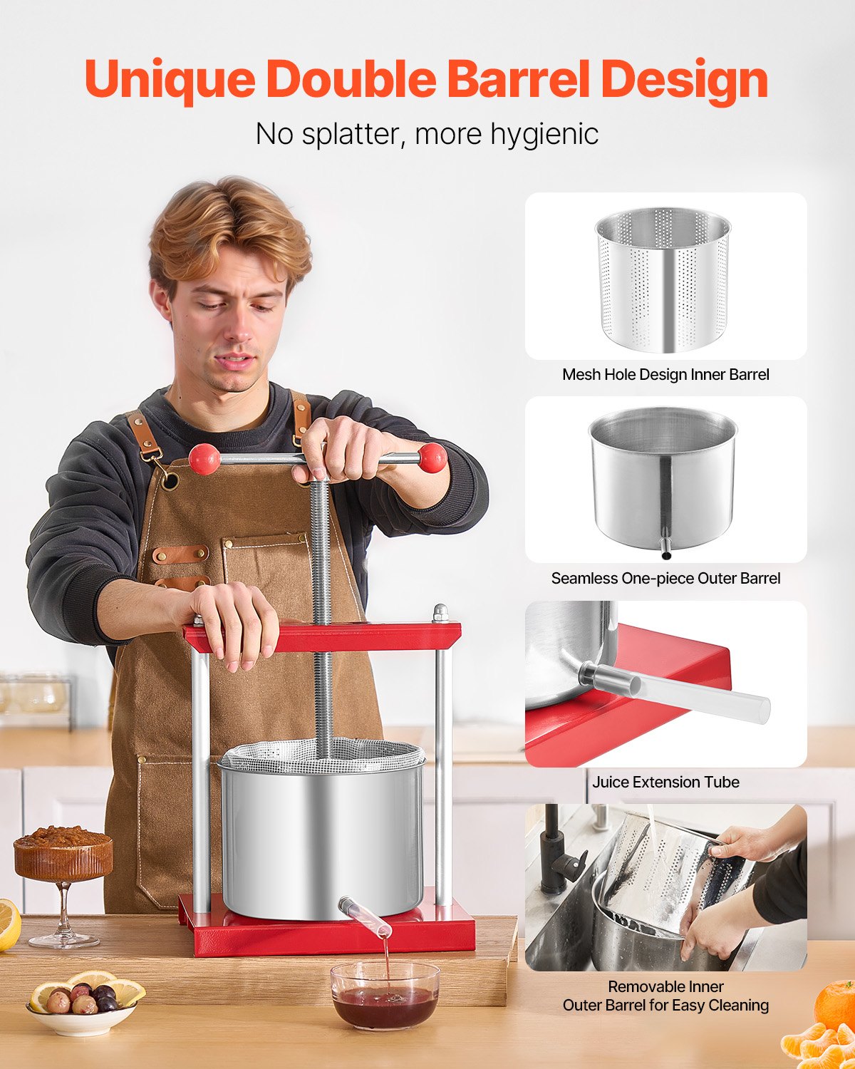 Manual Fruit Wine Press - 1.6 Gallon Stainless Steel Juicer