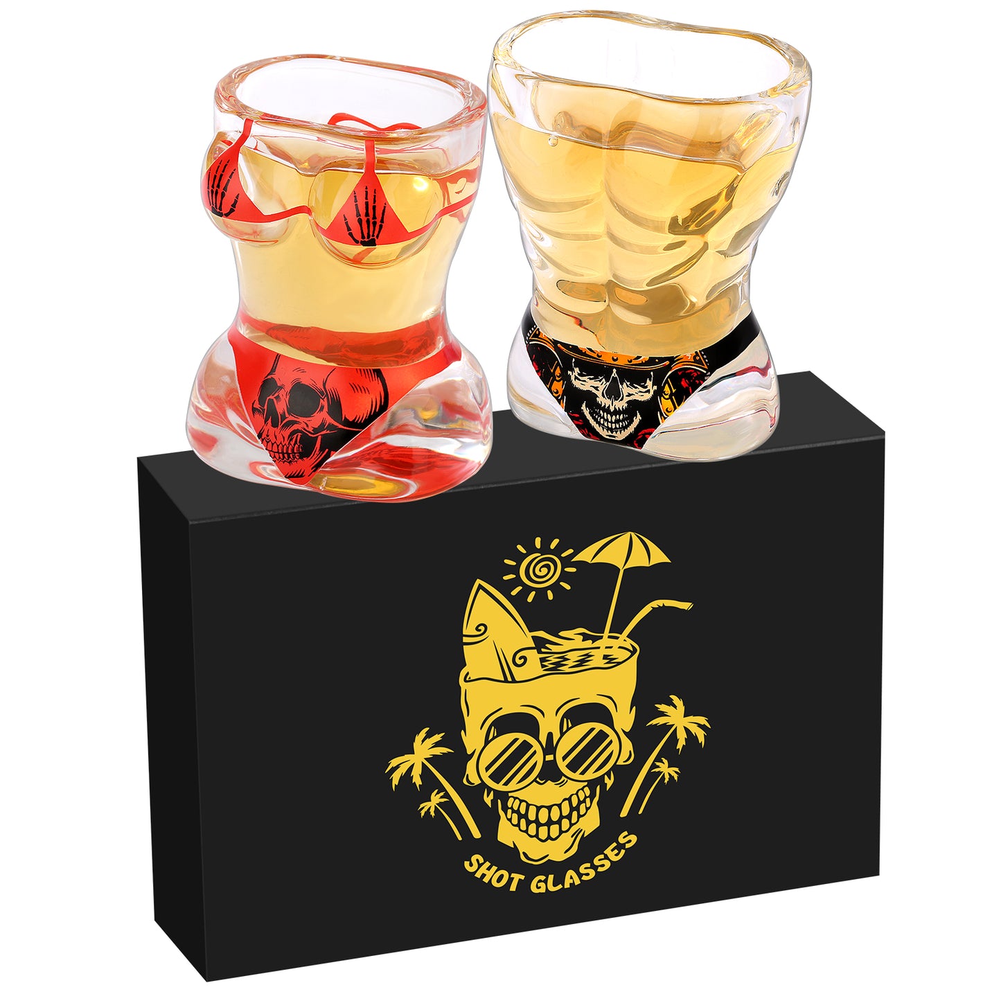 Black and Red Skull Style Wine Glasses - Set of 2