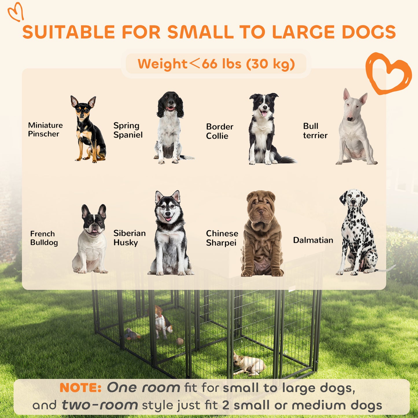 Outdoor Dog Kennel with Two-Room Design, Waterproof Cover, for Small to Large Dogs