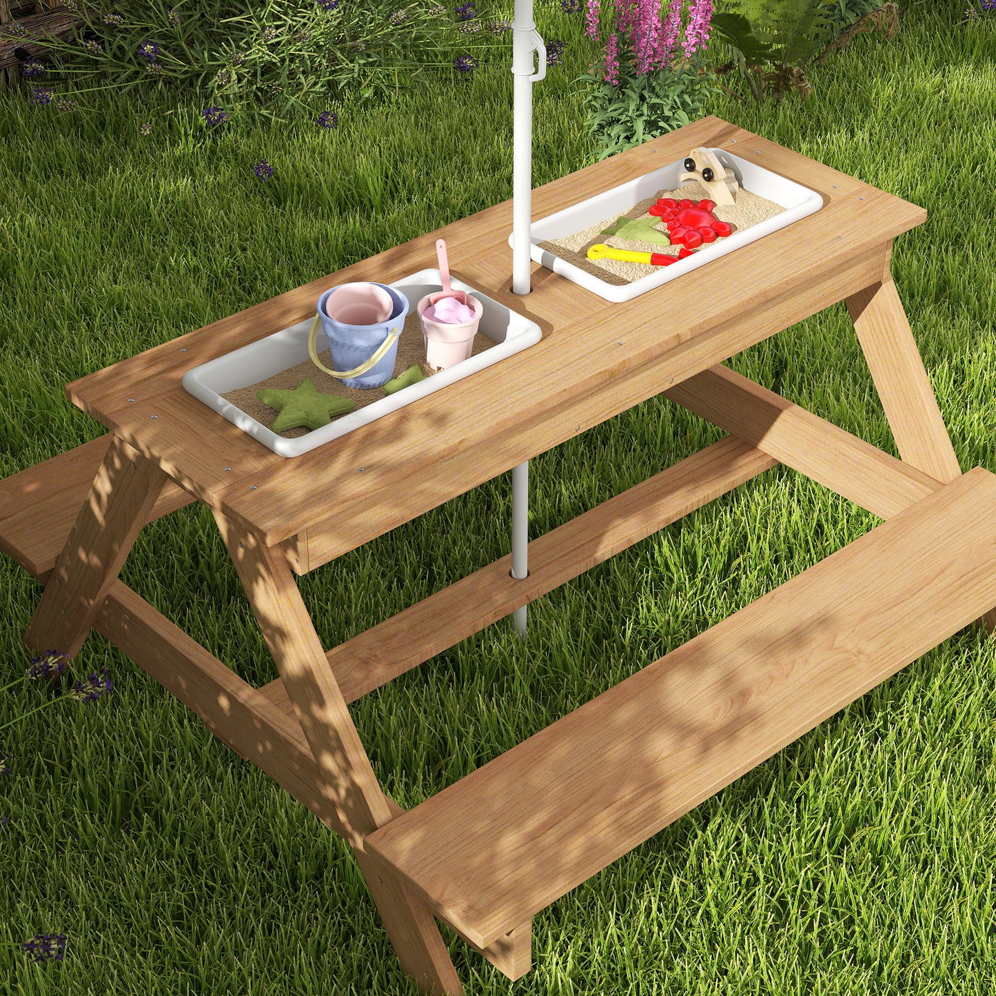 Kids Picnic Table with Removable Umbrella - Mixed Color