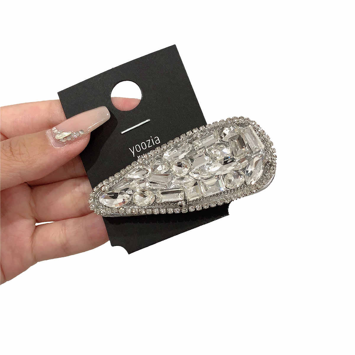 Silver Duckbill Hair Clip with Diamond Accent