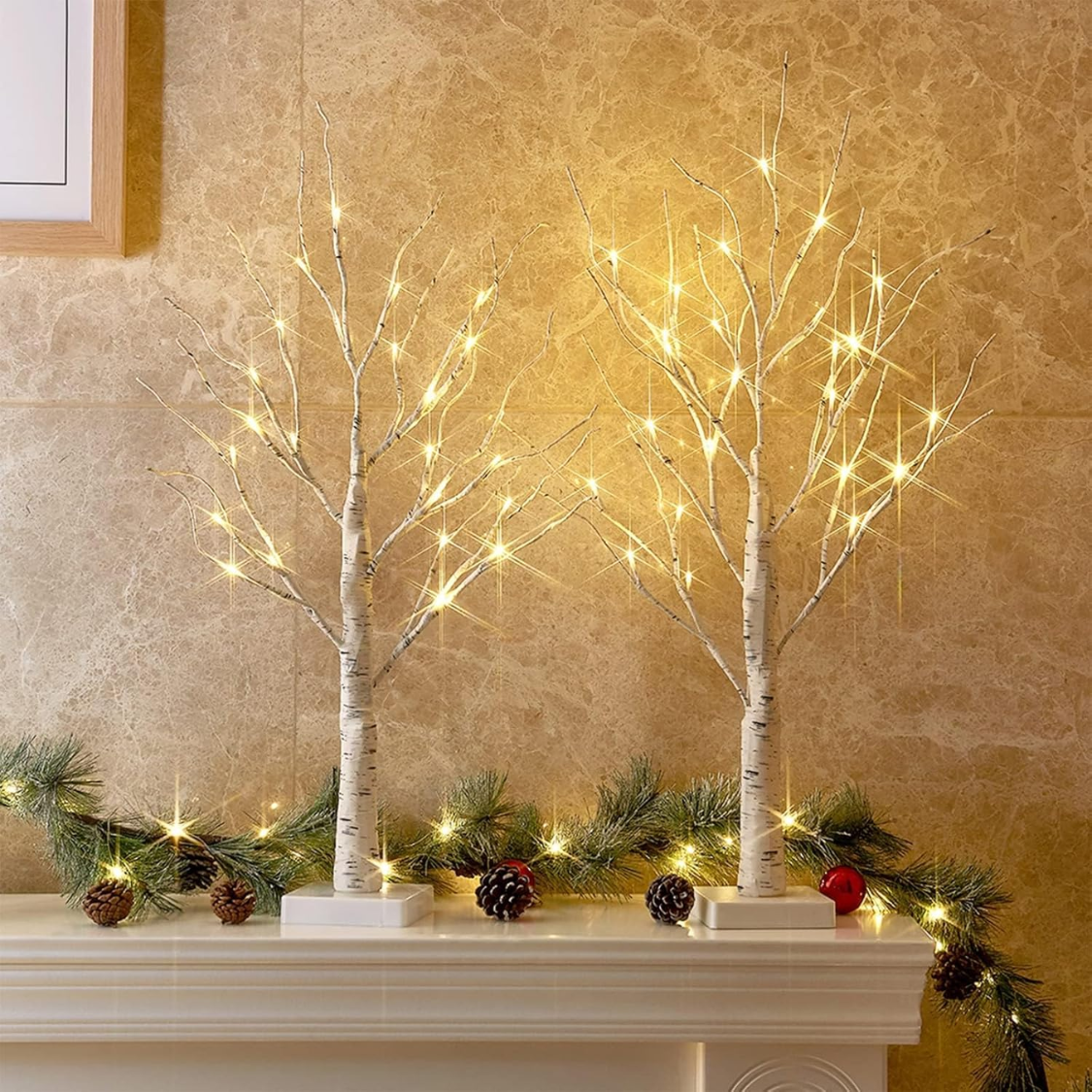 2FT Birch Tree with Warm White LED Lights - Christmas Decor