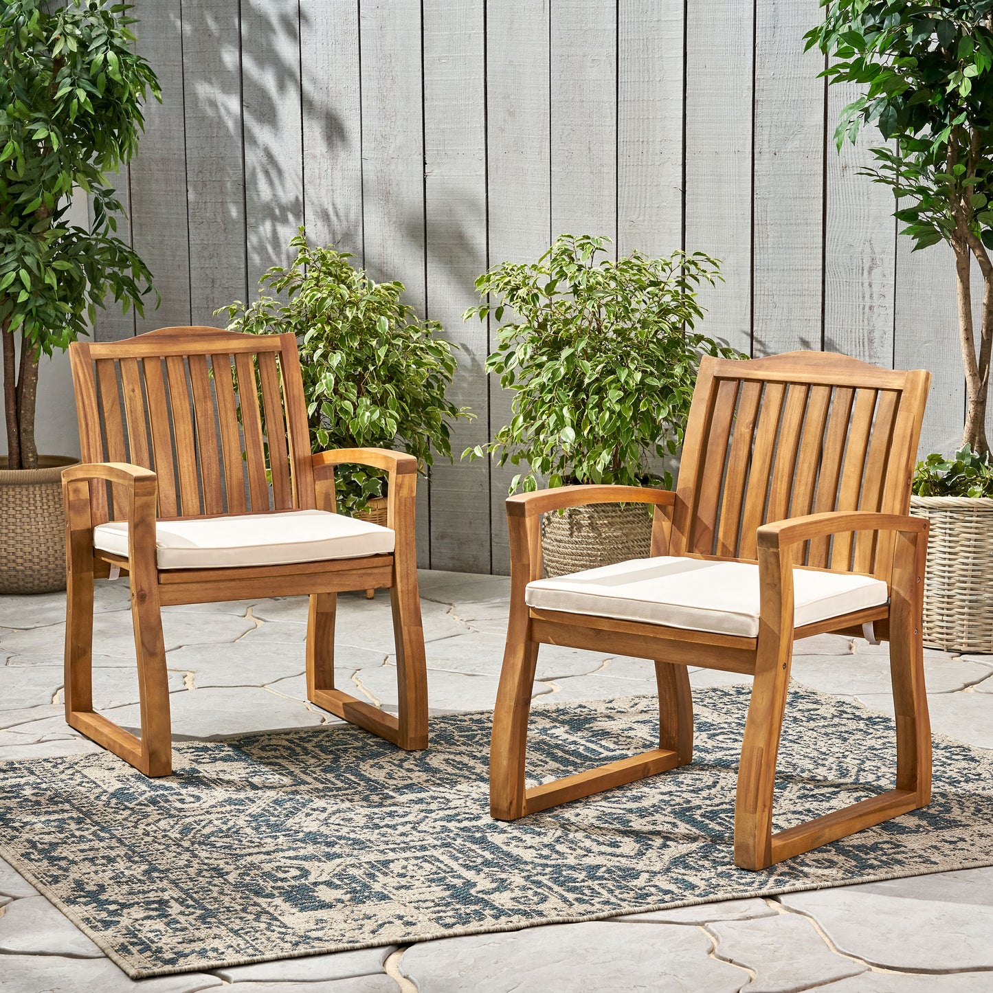 Cream Acacia Wood KD Armchair - Outdoor Dining Chair