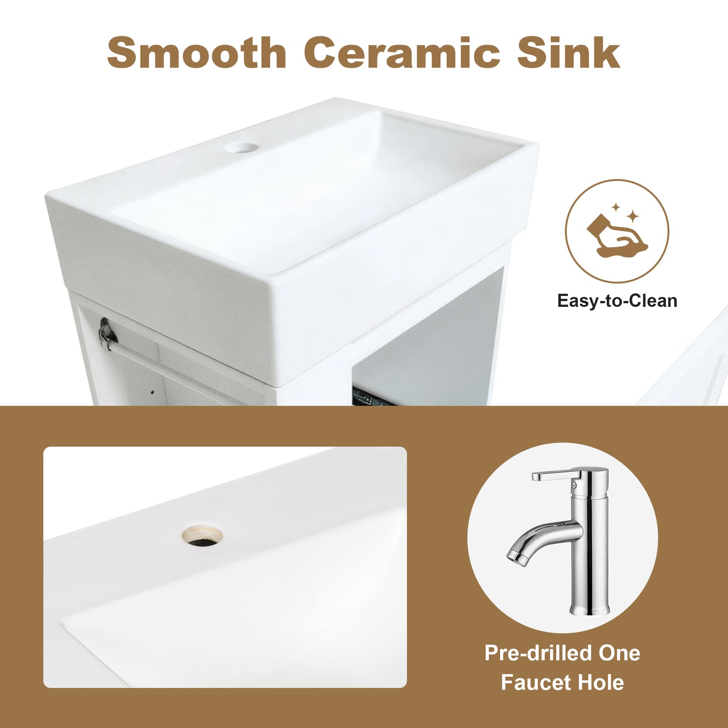 20-Inch Bathroom Vanity with Ceramic Sink & Storage - White