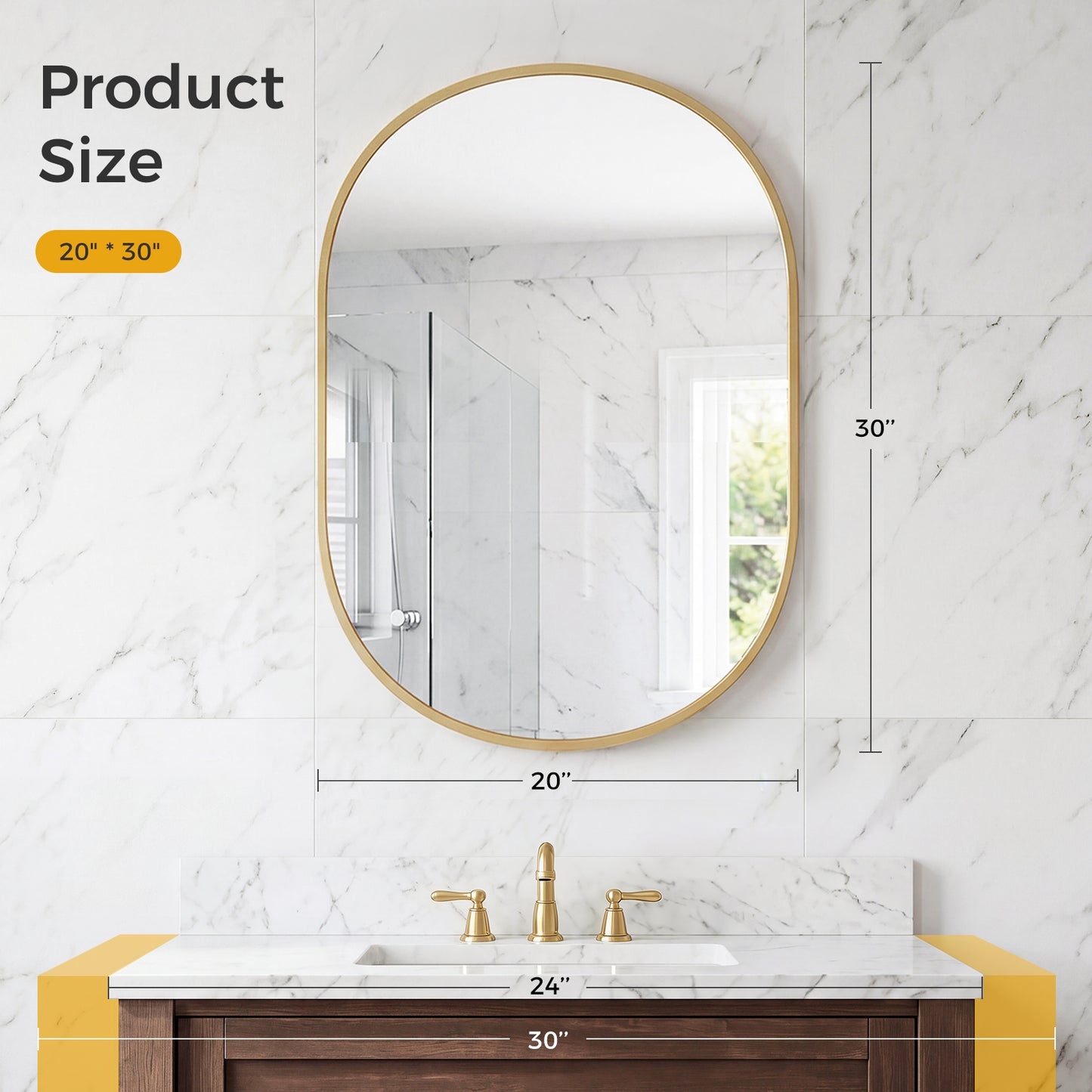 Bathroom Mirror, Oval Wall With Rust-proof Metal Frame And Tempered